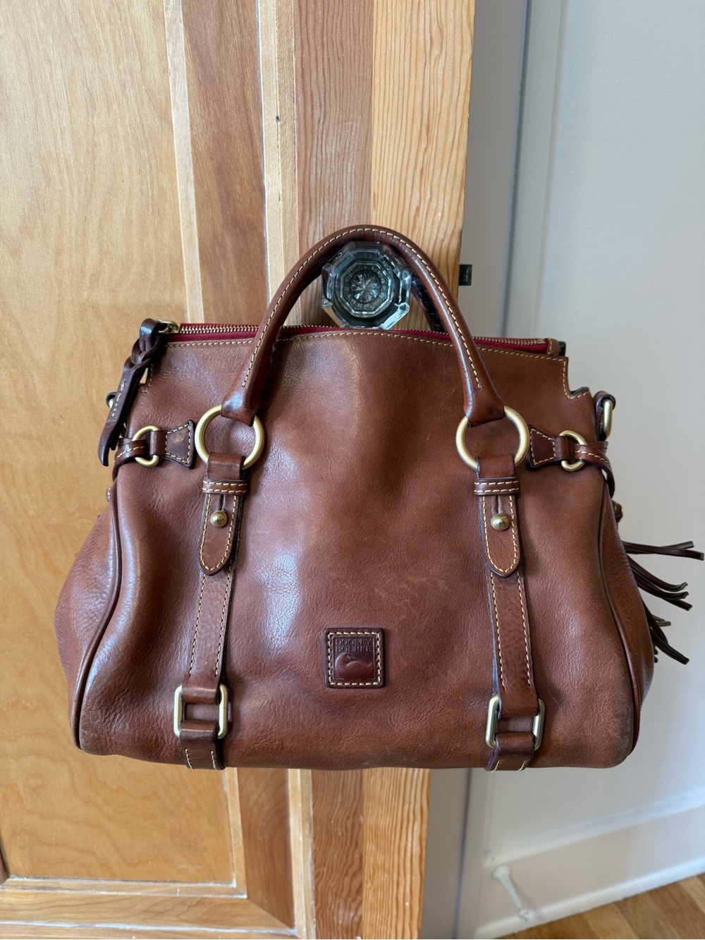 Dooney & Bourke Brown Leather Satchel with Gold Hardware